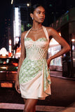 Sparkly Green Sequin Corset Ruched Tight Short Homecoming Dress