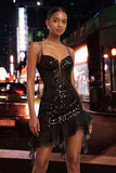 Sparkly Sequin Apricot Corset Tight Short Homecoming Dress with Ruffles