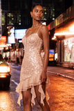Sparkly Sequin Apricot Corset Tight Short Homecoming Dress with Ruffles