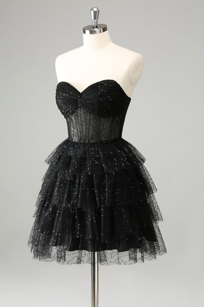 Khaki Leopard A-line Sweetheart Tiered Corset Short Homecoming Dress