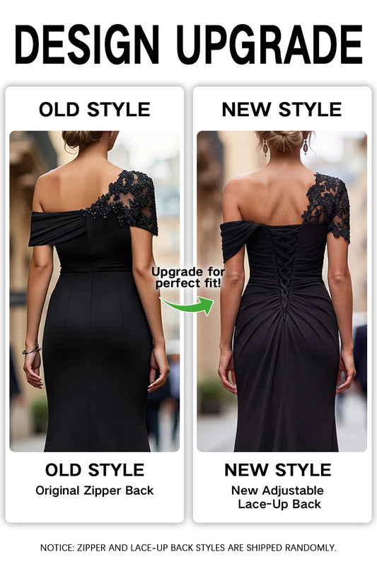Plus Size Black One Shoulder Sheath Long Mother of the Bride Dress with Appliques