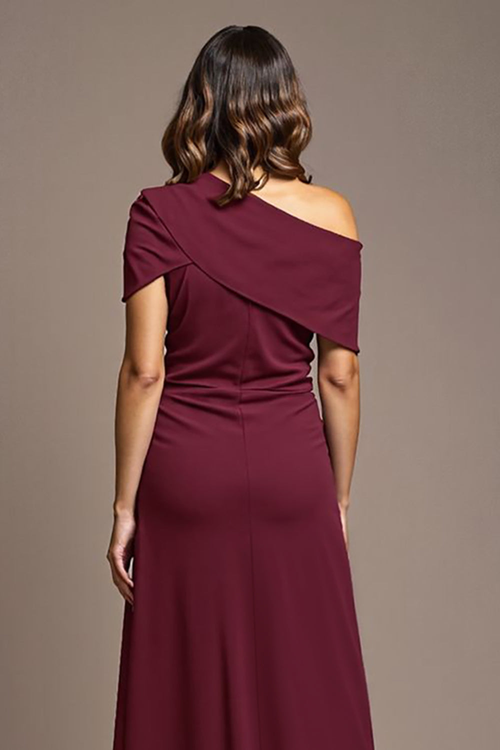 Burgundy Sheath Satin Long Mother of the Bride Dress with Slit