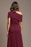 Burgundy Sheath Satin Long Mother of the Bride Dress with Slit