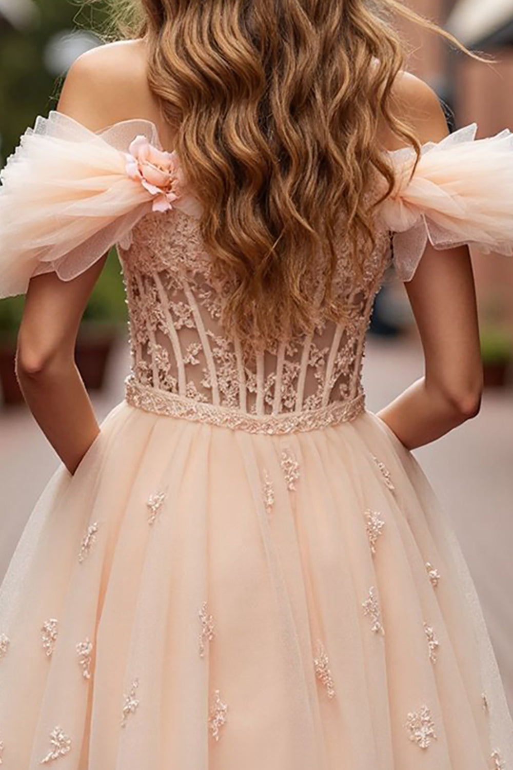 Champagne Floral Corset Short Ruffled Homecoming Dress with Lace