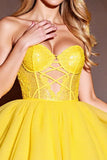 Yellow Tulle Sweetheart Corset Short Homecoming Dress with Lace