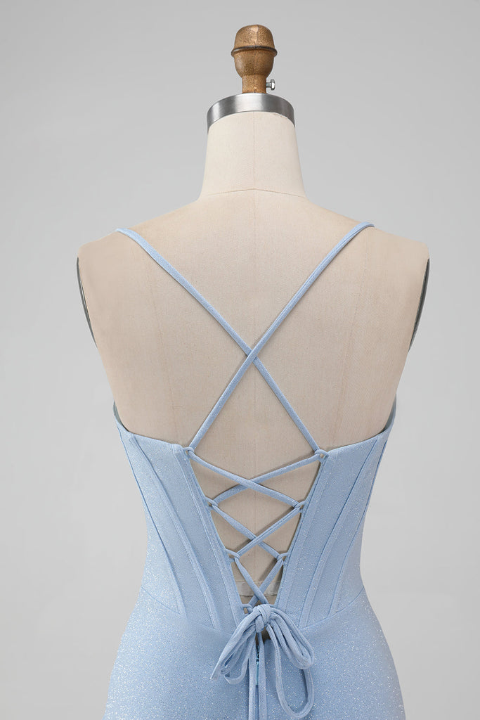 Zapakasa Women Light Blue Homecoming Dress Corset Spaghetti Straps