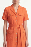 Notched Lapel Orange Short Sleeves Single Breasted Work Dress with Belt