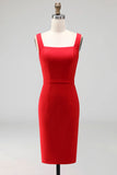 Square Neck Knee Length Navy Pencil Work Dress