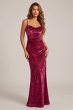 Dark Green Sheath Velvet Spaghetti Straps Long Bridesmaid Dress