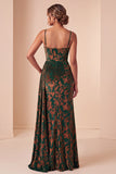 Dark Green Corset Velvet Floral Long Wedding Guest Dress with Side Cape