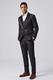 Jacquard Black Shawl 3 Pieces Lapel Men's Suits