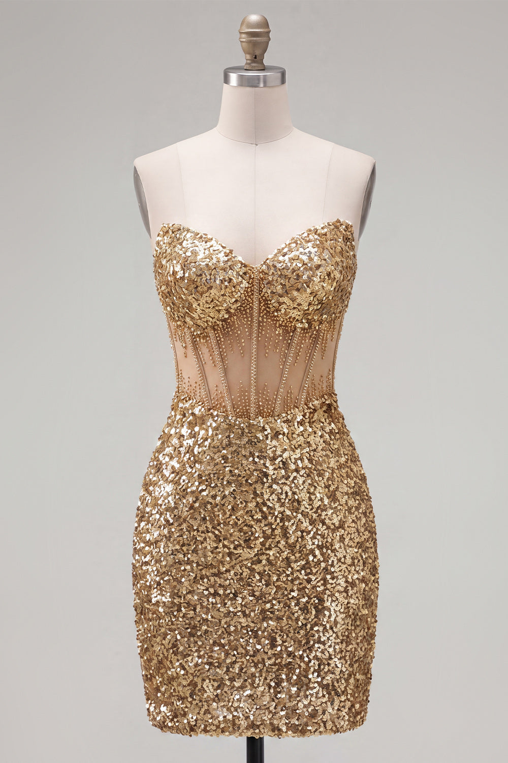 Sparkly Sequin Golden Corset Tight Short Homecoming Dress
