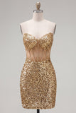 Sparkly Sequin Golden Corset Tight Short Homecoming Dress
