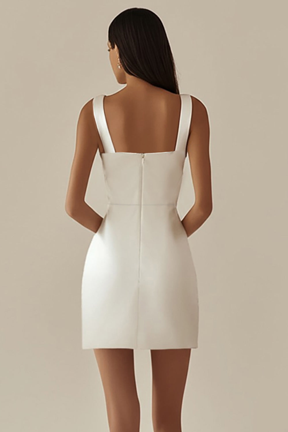 ZAPAKASA Women White Bodycon Satin Graduation Dress V-Neck Short Bridal Shower Dress ZAPAKASA Women White Bodycon Satin Graduation Dress V-Neck Short Bridal Shower Dress