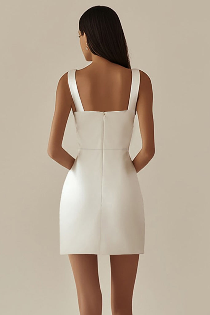 Satin white Off The Shoulder Bodycon Short Slim-fit Graduation Homecoming Dress main image 1