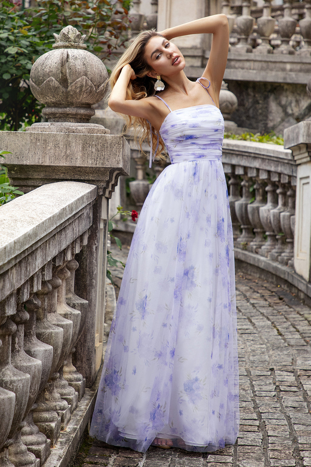 Zapakasa Women Lavender Flower A-line Long Bridesmaid Dress with Slit