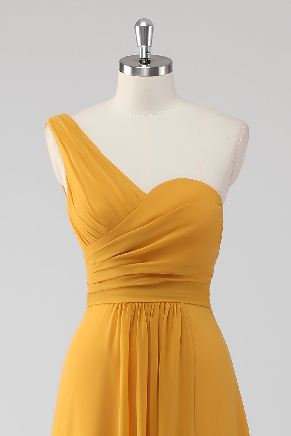 Yellow One Shoulder A Line Long Bridesmaid Dress