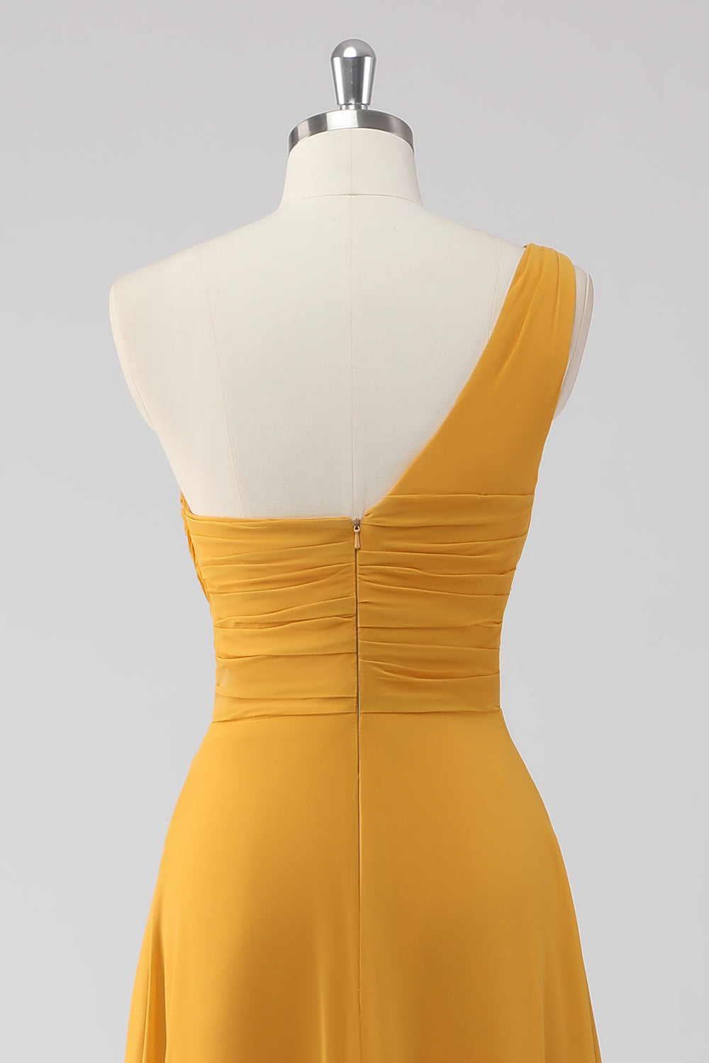 Yellow One Shoulder A Line Long Bridesmaid Dress