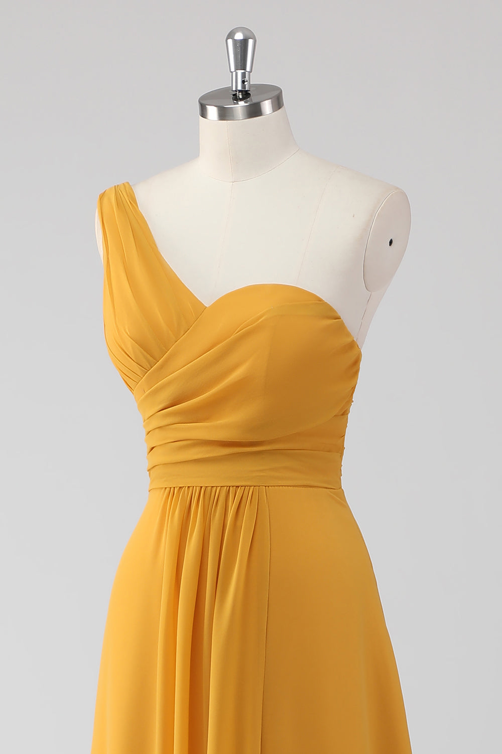 Yellow One Shoulder A Line Long Bridesmaid Dress