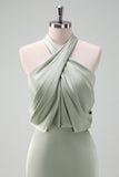Dusty Sage Halter Sheath Satin Bridesmaid Dress