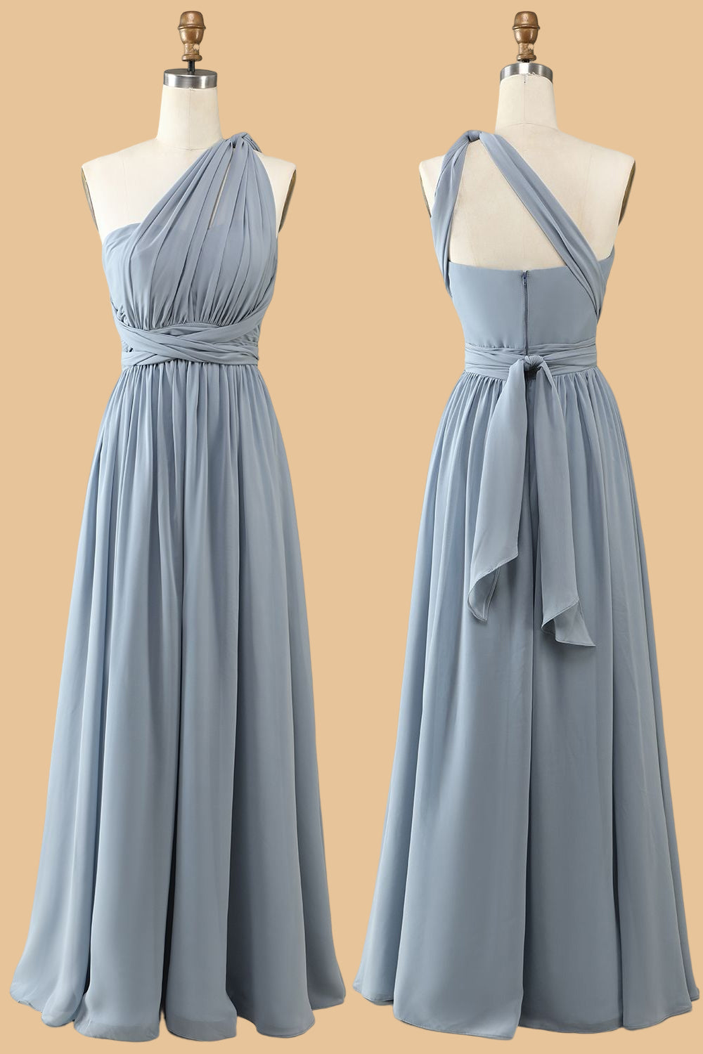 Zapakasa Women Grey Blue Convertible A-Line Ruched Long Chiffon Bridesmaid Dress Zapakasa Women Grey Blue Convertible A-Line Ruched Long Chiffon Bridesmaid Dress