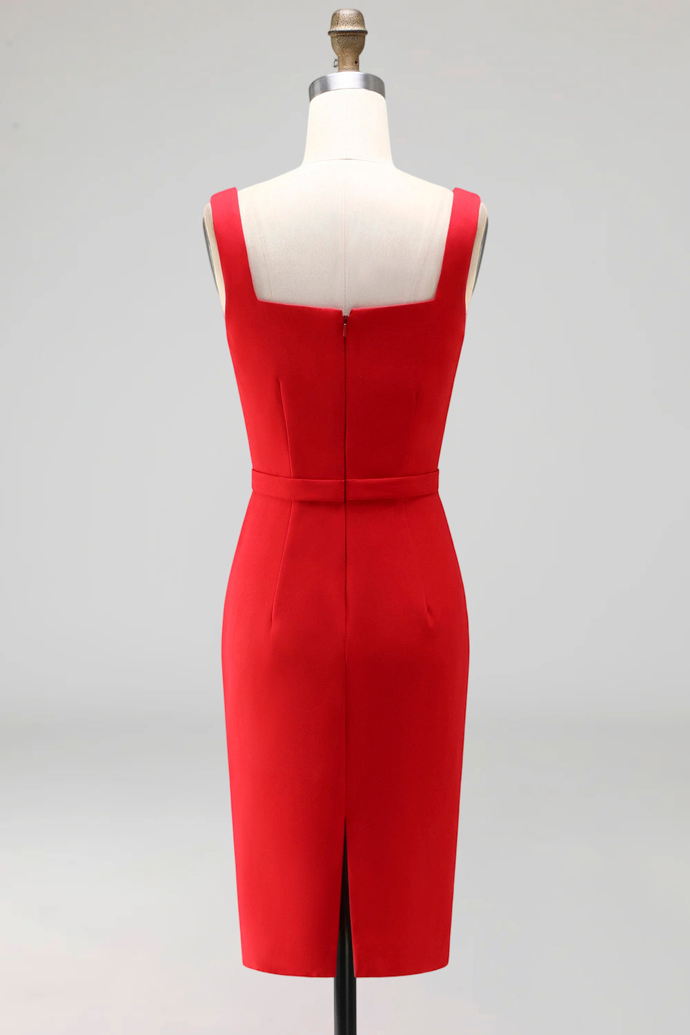 Square Neck Knee Length Navy Pencil Work Dress
