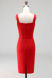 Square Neck Knee Length Navy Pencil Work Dress