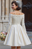 White A Line Off the Shoulder Short Wedding Dress with Bow
