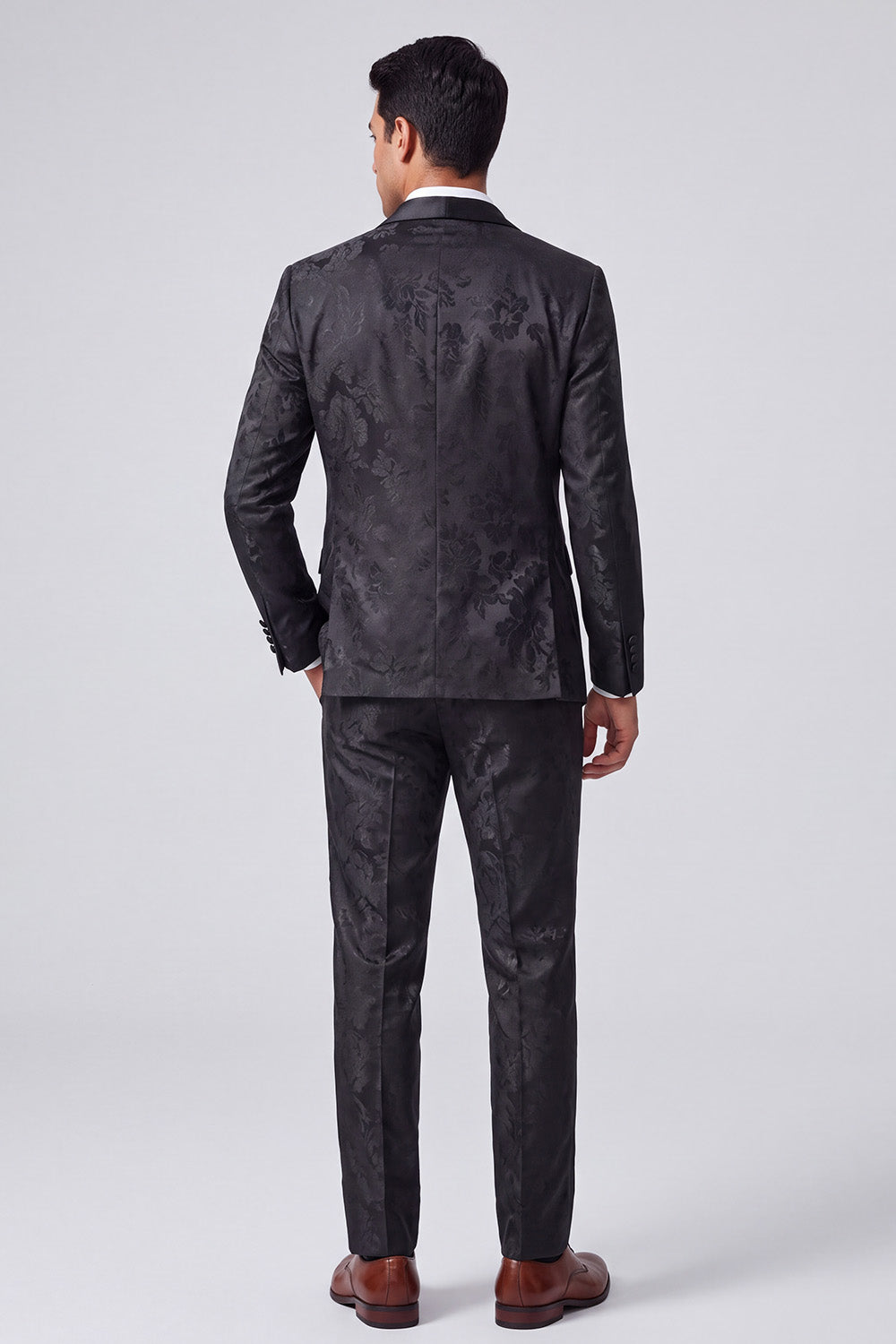 Jacquard Black Shawl 3 Pieces Lapel Men's Suits