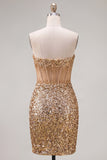 Sparkly Sequin Golden Corset Tight Short Homecoming Dress