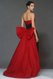 Black and Red Mermaid Strapless Long Formal Dress with Cape