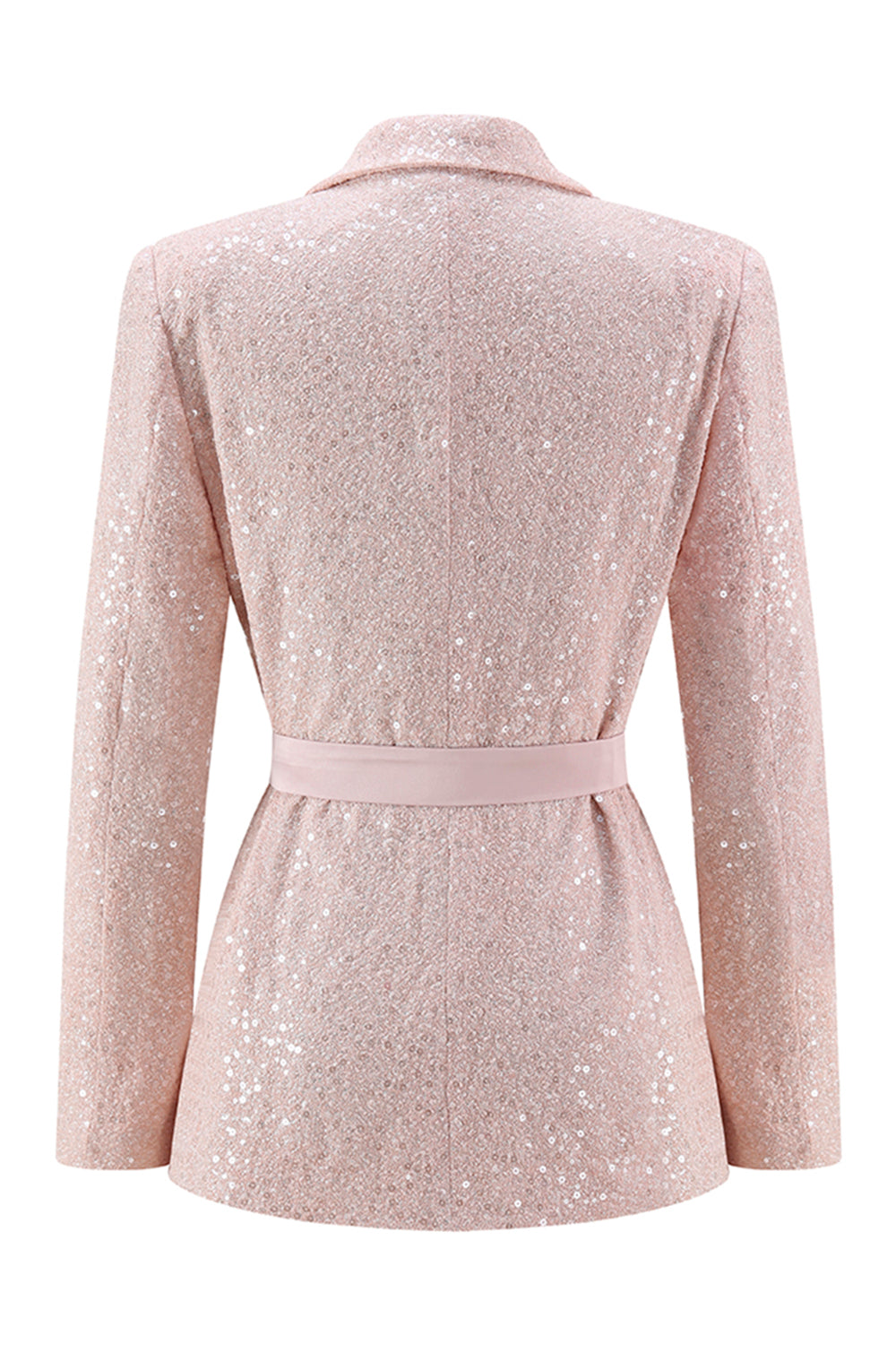 Sparkly Pink Sequin 2 Piece Pencil Midi Prom Suits with Sash