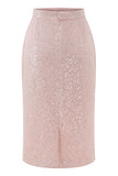 Sparkly Pink Sequin 2 Piece Pencil Midi Prom Suits with Sash