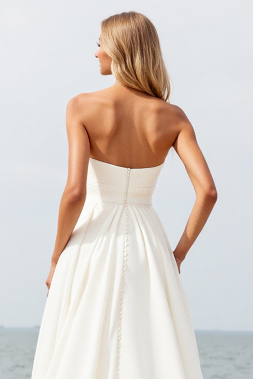 Ivory Strapless Sweep Train A Line Wedding Dress with Slit