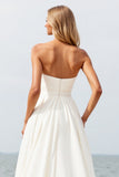 Ivory Strapless Sweep Train A Line Wedding Dress with Slit