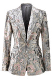 Sparkly Grey 2 Piece Peak Lapel Floral Women Prom Suits with Sequins