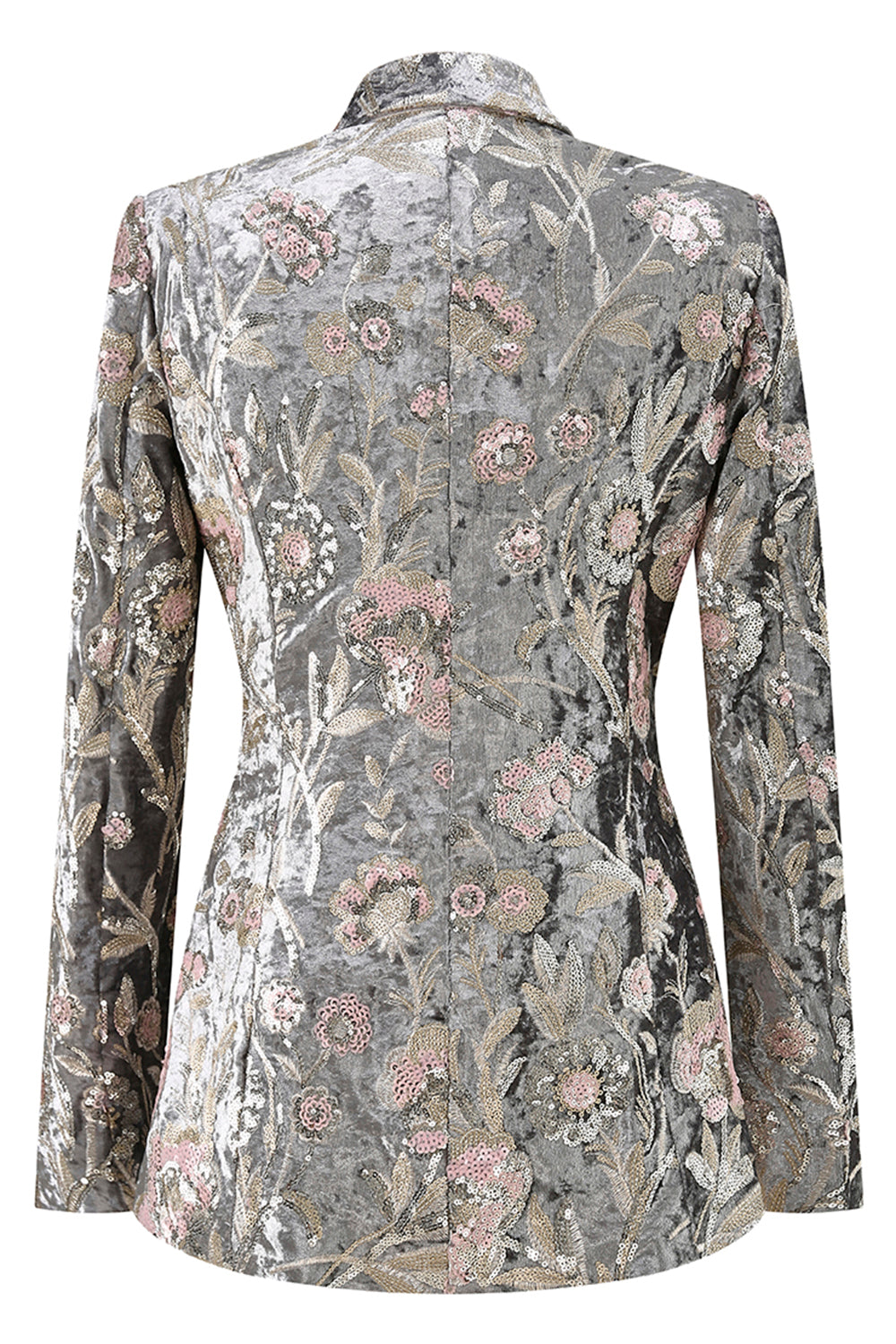 Sparkly Grey 2 Piece Peak Lapel Floral Women Prom Suits with Sequins