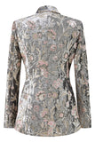 Sparkly Grey 2 Piece Peak Lapel Floral Women Prom Suits with Sequins