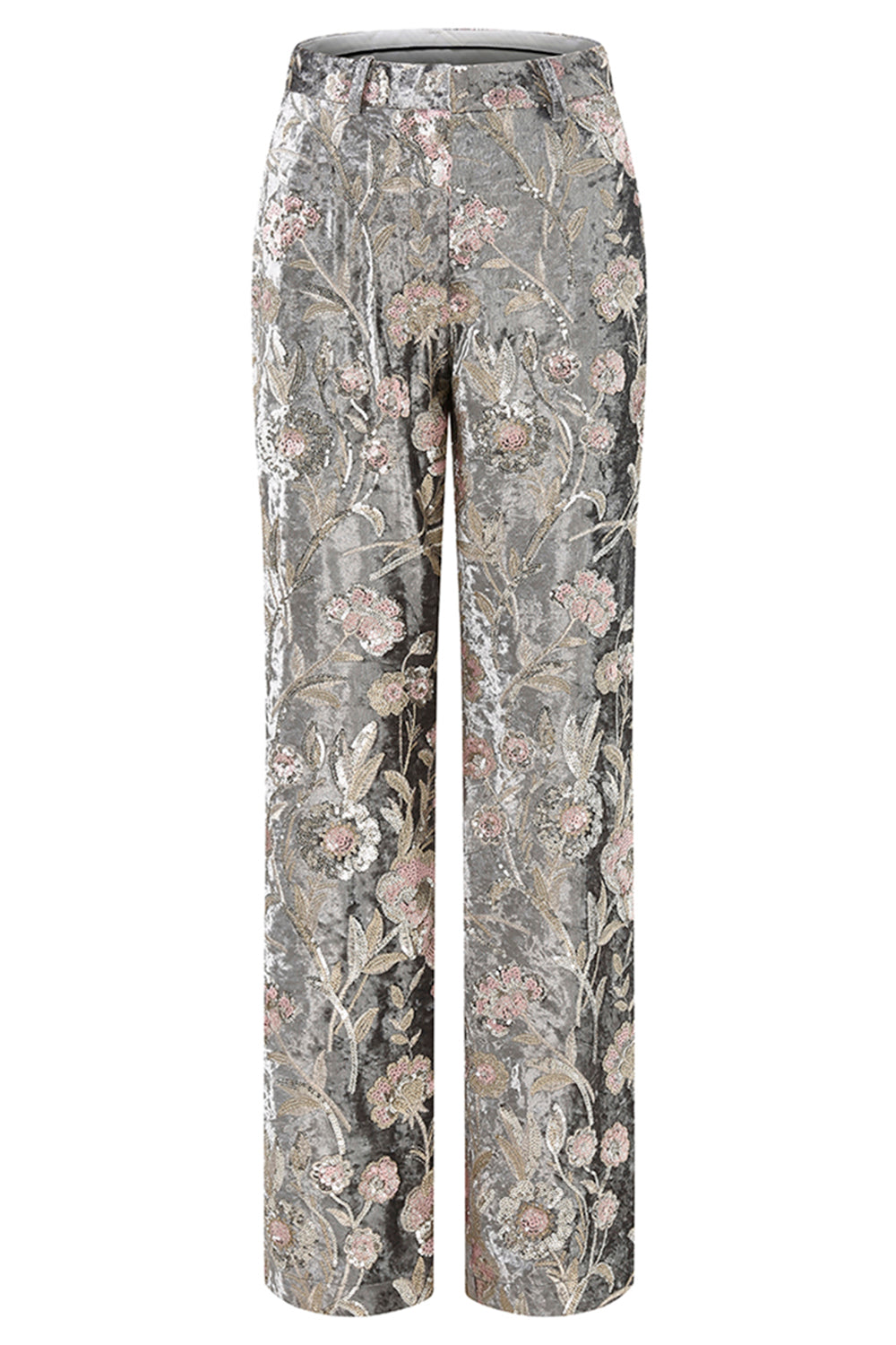Sparkly Grey 2 Piece Peak Lapel Floral Women Prom Suits with Sequins