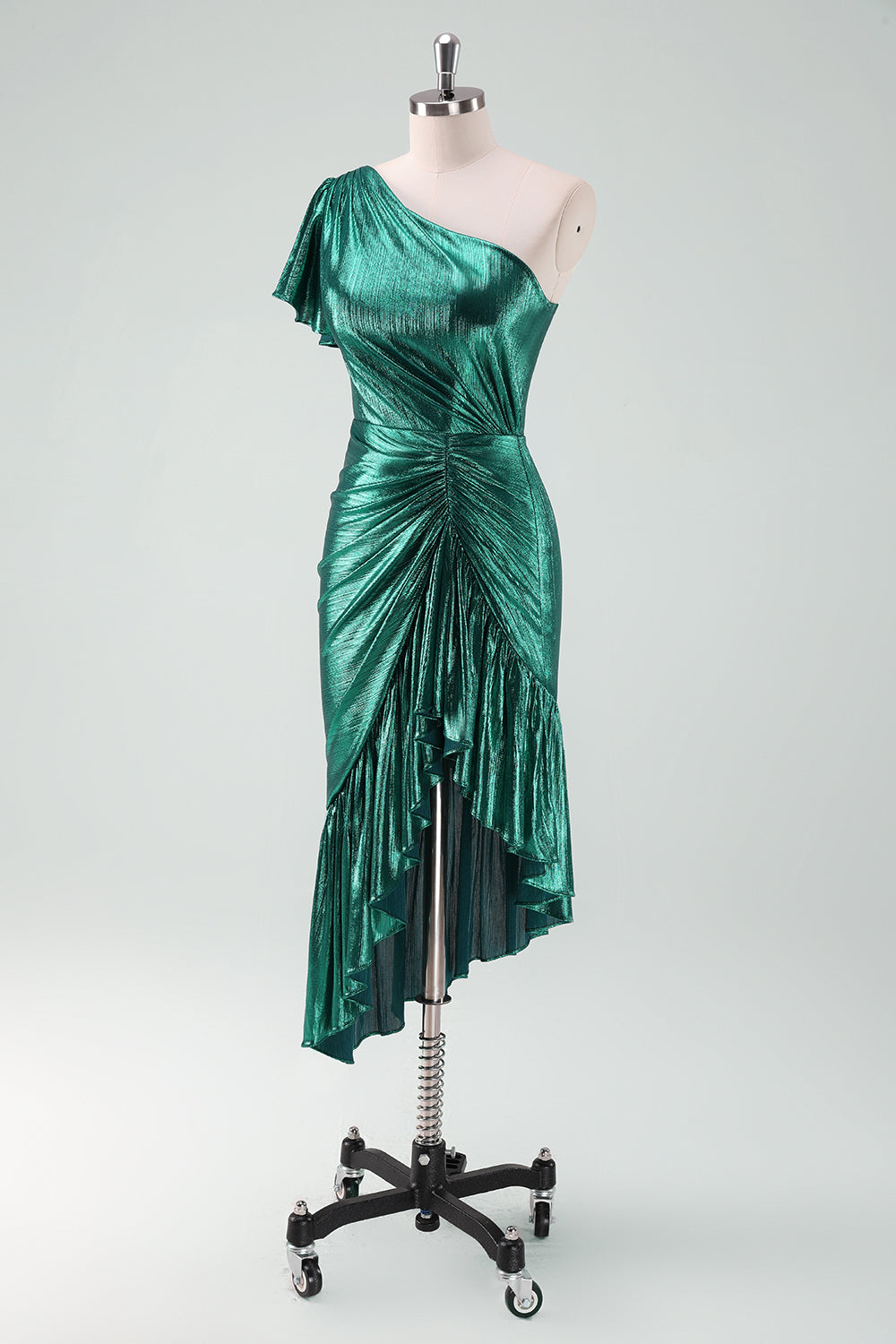 Zapakasa Women Dark Green Metallic Cocktail Dress One Shoulder Midi Mermaid Party Dress with Ruffles Zapakasa Women Dark Green Metallic Cocktail Dress One Shoulder Midi Mermaid Party Dress with Ruffles