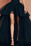 Black A-Line Spaghetti Straps Ruffles High-Low Prom Dress