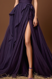 Elegant Purple Off-Shoulder A Line Long Prom Dress With Slit