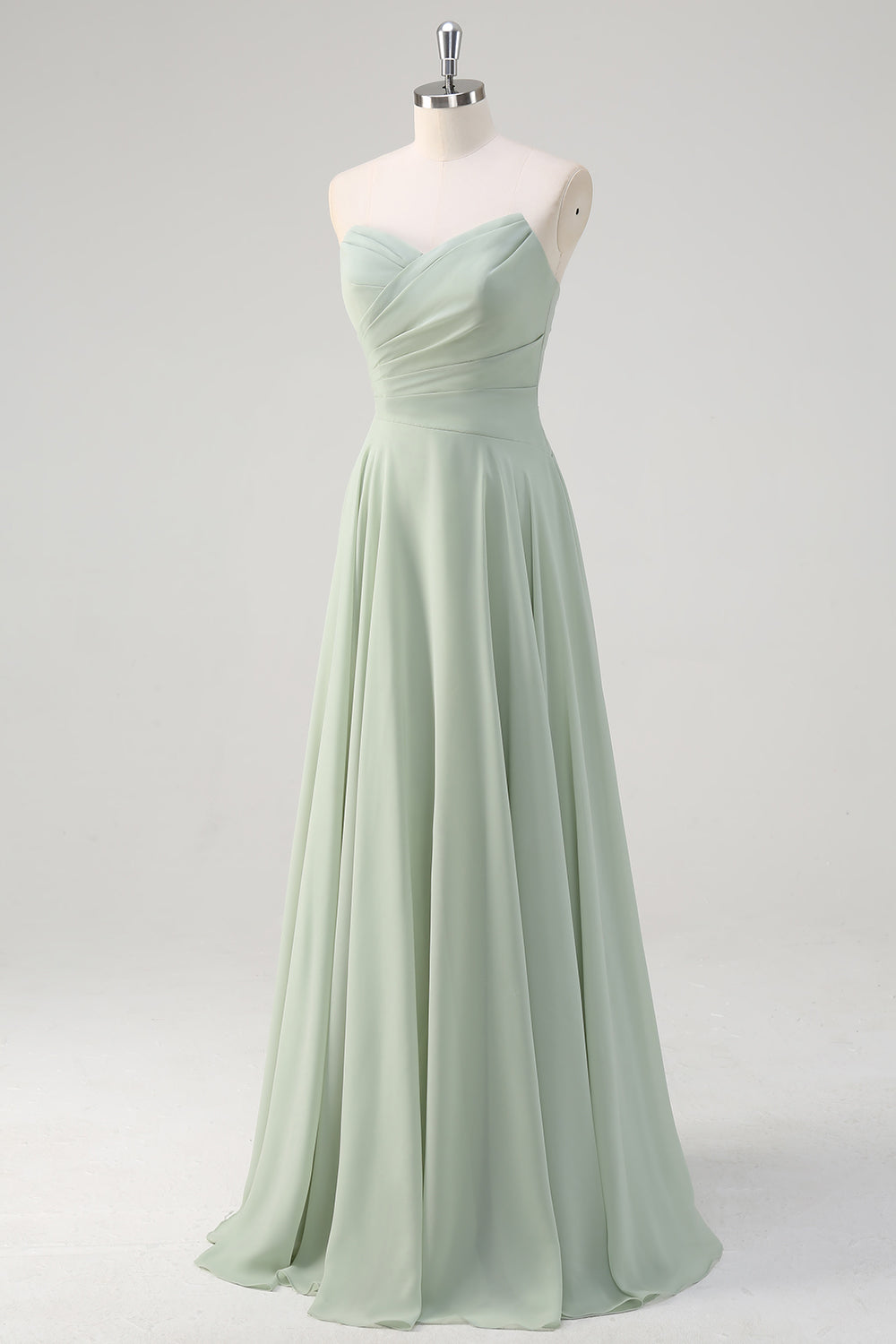 ZAPAKA Women Matcha Sweetheart Long Bridesmaid Dress A-Line Chiffon Wedding Guest Dress, Matcha / US18W