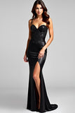 Black Mermaid Sequins Lace-Up Back Back Long Black Tie Dress