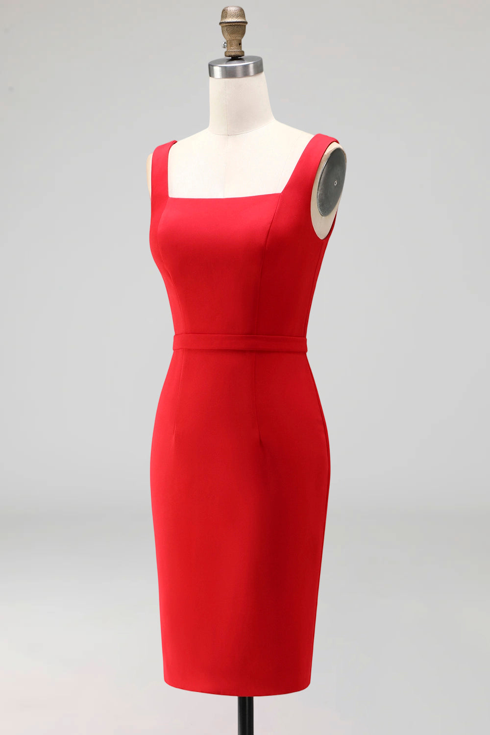 Square Neck Knee Length Navy Pencil Work Dress