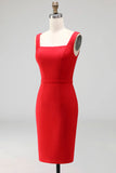 Square Neck Knee Length Navy Pencil Work Dress
