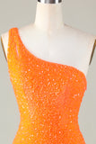 Sequins One-Shoulder Royal Blue Tight Beading Short Homecoming Dress