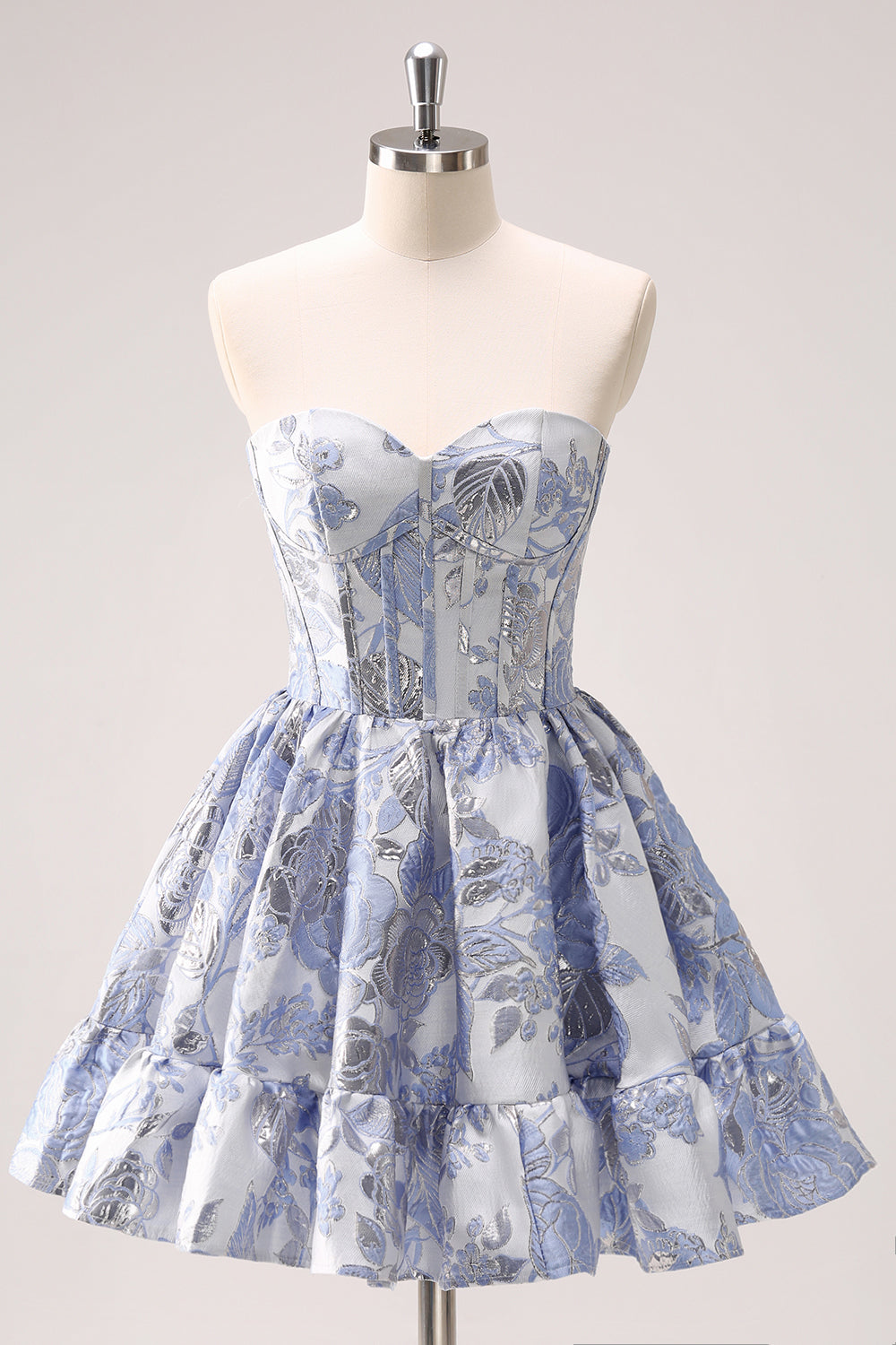 Fluffy Blue Corset Floral Sweetheart Short Homecoming Dress