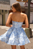 Fluffy Blue Corset Floral Sweetheart Short Homecoming Dress