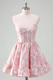 Fluffy Blue Corset Floral Sweetheart Short Homecoming Dress